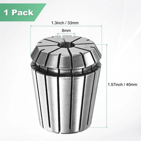ER32 Spring Collet Chuck For CNC Milling And Lathe Tools, 8mm Clamping Diameter, 40Cr Steel, 40x33mm, 1 Pack, dimensions shown