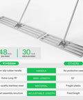 Infographic showing 48 Inch Lawn Leveling Rake With 7 Foot Adjustable Handle alongside product specs and comparison with another rake.