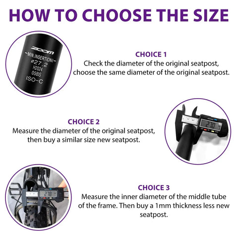 Instructions on choosing the right size for Bike Suspension Seatpost 30.9x350mm Shock Absorber Damper With Adjustable Clamp