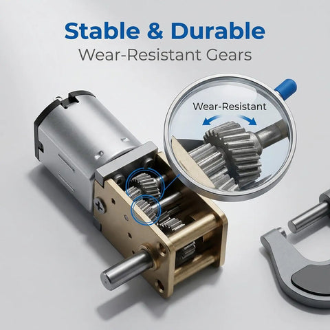 Micro DC Geared Electric Motor With Tiny Gear Reducer For Dope Low Voltage Projects At 3V 16 RPM Output Durable Gear Train Dust Resistant Coating.