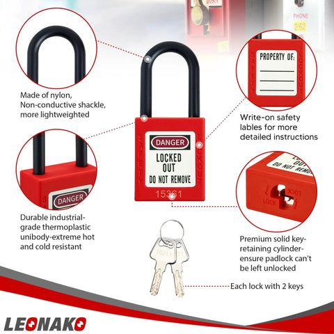 Bulletproof Lockout Tagout Safety Padlocks 5 Pack Keyed Different With Nylon Shackles And Individual Keys For Industrial Hazardous Energy Control And OSHA Compliant Work Sites Built Tough