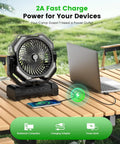 Camping Misting Fan With 24000mAh Battery, 9oz Water Tank, Built In Light, Hook Mount, Rechargeable Portable Cooling Fan On The Go on table