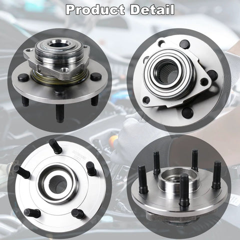 Front Wheel Hub and Bearing Assembly Pair for 2002 2003 2004 2005 2006 2007 2008 Ram 1500 2WD ABS Direct Replacement OEM Quality showing front and side view