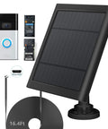 5W Solar Panel Charger For Video Doorbell Gen 2 2020 with 16.4ft IP65 cable, 360° mount, and micro USB port