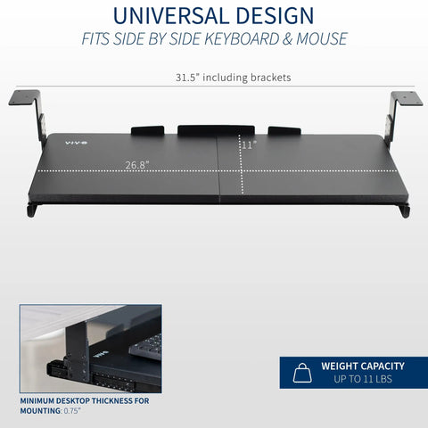 Large Height Adjustable Under Desk Keyboard Tray With Straight Up Smooth Glide Slide Out Platform zero hassle ergonomic typing setup rich matte black computer drawer dimensions 31.5 x 11 inches.