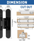 Dimensions and cutout specifications for Pair Of Heavy Duty Hidden Door Hinges 9.7 Inch Concealed Flush Hardware.