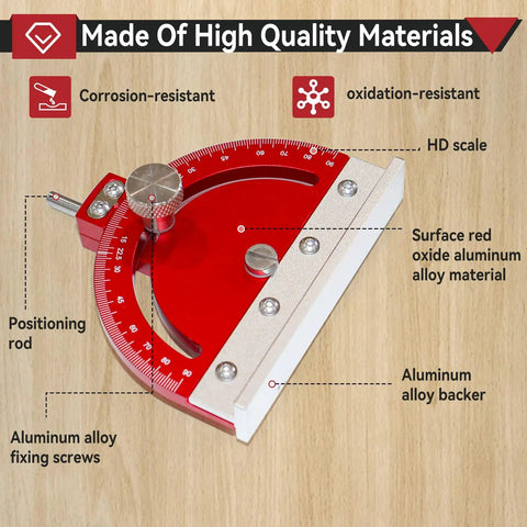 Adjustable Multi Angle Drill Press Protractor Square Guide with red oxide aluminum for DIY woodworking from -85° to 85°.