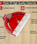 Multi Angle Drill Press Protractor Square With Adjustable -85 To 85 Degrees Aluminum Alloy Angle Finder red finish