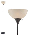 Dope Modern Black Floor Lamp With White Opal Bowl Shade, 72 Inch Tall Corner Light For Living Room Or Office