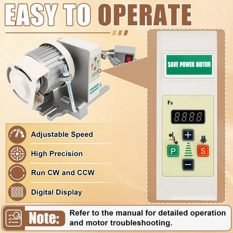 Powerhouse Servo Motor for Sewing Machines With Controller and Foot Pedal, 200 to 6000 RPM display panel