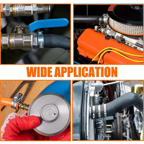 Hose clamp kit, 16 pcs in four sizes, stainless steel worm-gear clamps; radiator hoses and fuel lines.