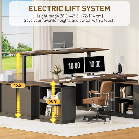 Legit Top Tier Electric L Shaped Standing Desk With One Touch Height Adjustable Sit Stand Workstation And Built In Storage Drawer Dual Motor Office Table For Home Sweet Setup showing height range 28.3"-45.6".