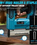 Zero Fuss 21V Cordless Nail Gun With Two 4.0Ah Batteries 18 Gauge 2 In 1 Electric Brad Nailer showcasing nail lengths on wooden surface.