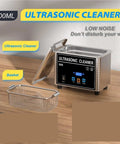800ml Ultrasonic Cleaner Machine With Heating Function And Digital LED Timer For Jewelry Glasses Dental Parts Manicure Tools And Precision Items Efficient Deep Cleaning Bath For Home Use on a wooden table.