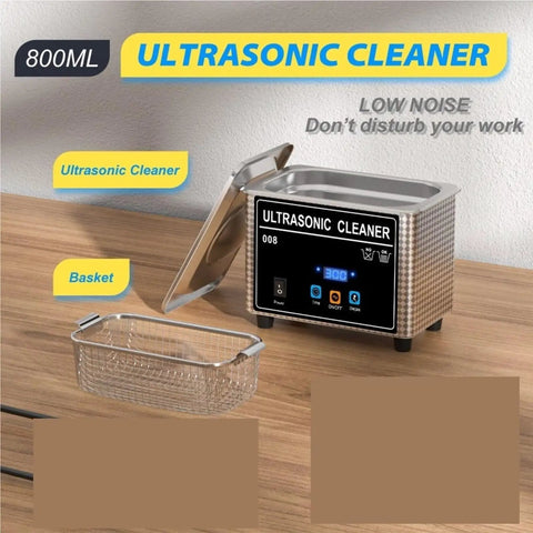 800ml Ultrasonic Cleaner Machine With Heating Function And Digital LED Timer For Jewelry Glasses Dental Parts Manicure Tools And Precision Items Efficient Deep Cleaning Bath For Home Use on a wooden table.