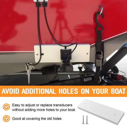 Marine Grade Transducer Mounting Plate Kit For Boats 0.8 Inch Thick White Transom Mounting Block installed on boat