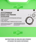 Exhaust Back Pressure Tester And Gauge Kit With Oxygen Sensor Adapters set in green case with bilingual instructions.