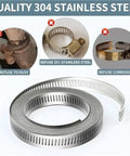 Heavy Duty 304 Stainless Steel Hose Clamp Kit With Adjustable Worm Gear For DIY Fixes On Pipes And Auto Hoses That Holds Tight Without Slipping Or Breaking Down Under Pressure Ever, coiled band clamp