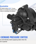 33-Series 110V AC Water Diaphragm Pump With 4.0 GPM At 50 PSI, close-up showing adjustment knobs and on demand pressure switch