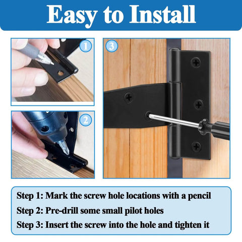 Installing 3 Inch Barn Door Hinges 8 Pack Black T Hinges 6Hole 270 Open Angle Weatherproof Outdoor for Shed Chicken Coop with Screws