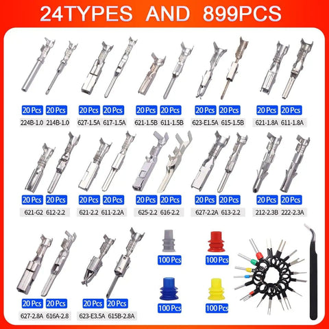 Auto Wiring Pin Connector Kit With 24 Pin Types And 480 Terminal Pins Plus 400 Seals, Removal Tool And Anti Static Tweezer