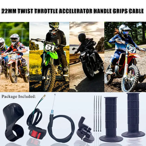 Twist Throttle Grip Kit With 7 Eighths Inch Handlebar Grips, Cable And Clamp For 50cc To 250cc Dirt Bikes, ATVs, Quads And Pit Bikes, Fits Coleman CT200U And Similar Mini Bikes, Easy Install, Durable Aluminum Clamp