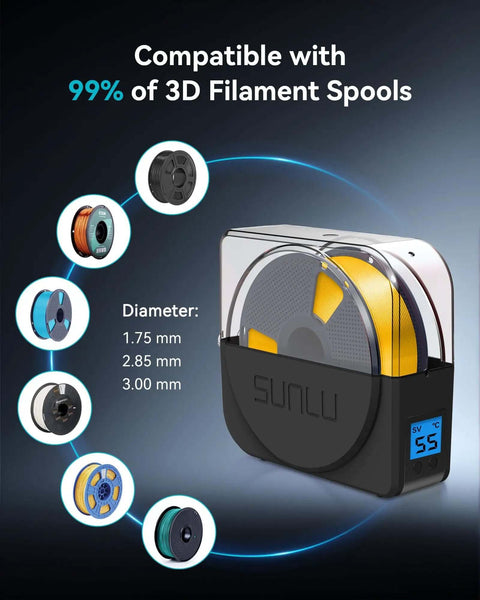Filament Dryer Box For 3D Printers With Built In Fan Dehydrator And Storage Keeps 1.75mm 2.85mm And 3.00mm PLA PETG ABS Filaments Dry