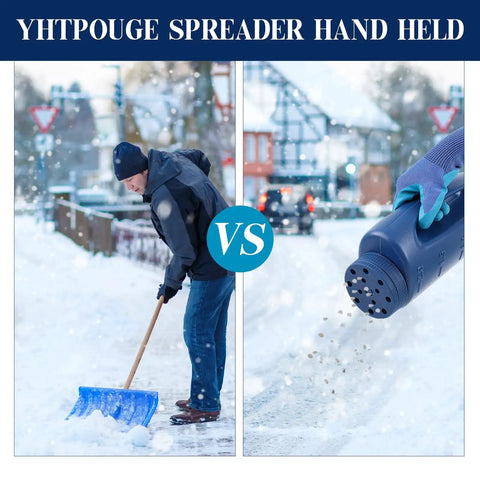 Versatile Handheld Spreader Set With Scoop And Gloves For Grass Seed Fertilizer Salt And Ice Melt No Clog Design All Season