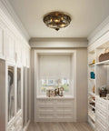 Farmhouse Flush Mount Ceiling Light With Faux Wood Finish And Seeded Glass Shade Vintage Candle Style Fixture in dressing room
