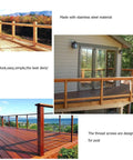 Deck featuring stainless steel lag screws with left and right handed threads for railing systems and wire rope.
