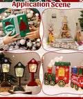 Top Tier Christmas Acrylic Lantern Templates Set Of Four Featuring Santa Claus Pine Tree Snowman And Snowflake Router Cutters To Level Up Your DIY Woodworking Fabric Sewing Crafts Game On Autopilot With Nailed Results Measuring Eight By Five Point Five. Application scene with holiday decorations.