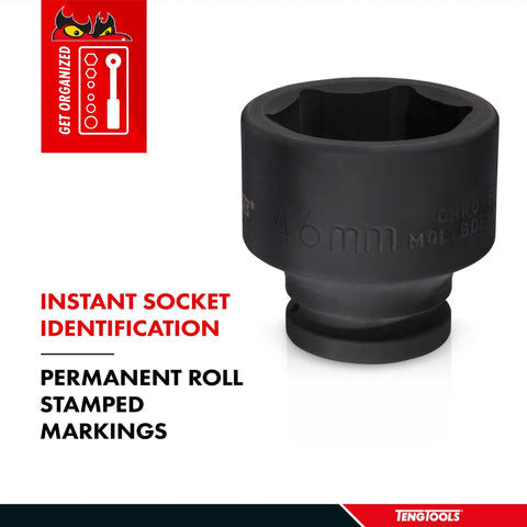 46mm socket with roll-stamped markings for instant identification, made of chrome molybdenum steel for heavy-duty use.