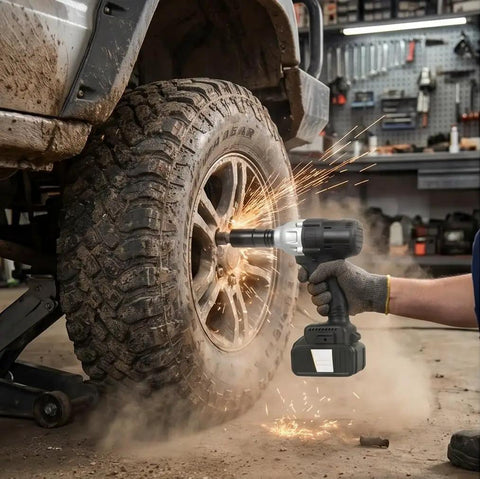 Brace Yourself For The Heavy Lifting With This Badass Brushless Electric Wrench, removing lug nuts from a truck wheel.