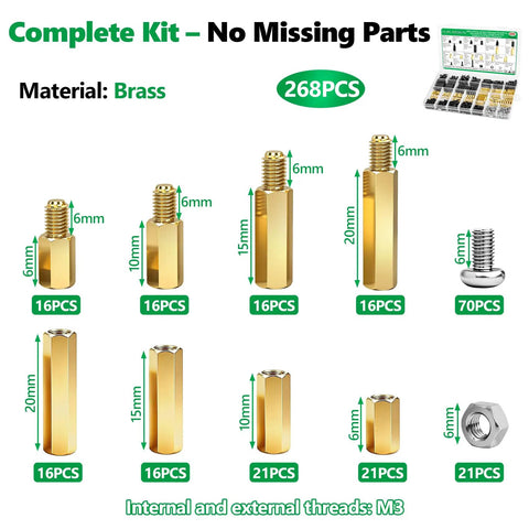 696 Piece M3 Motherboard Standoffs And Spacers Kit With Brass Standoffs And Nylon Spacers For Pro Grade Rigidity And Electrical Insulation Plus Hex Screws And Nuts Set, brass M3 parts