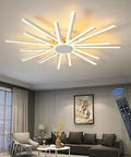 Modern 120W LED Ceiling Light With Dimmable Remote And 16 Heads, White Flush Mount Fixture, shown lit in living room setting