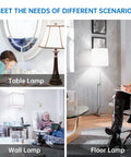 People using 3 Way A19 LED Light Bulbs 4 Pack, 30 70 100W Equivalents, 5000K Daylight, E26 Base in table, floor, and wall lamps.