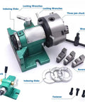Top Rated Cnc Rotary Indexing Table With Universal Dividing Head And 6 Inch 3 Jaw Lathe Chuck Sweet Milling Attachment Kit including three-jaw chuck and indexing disks.