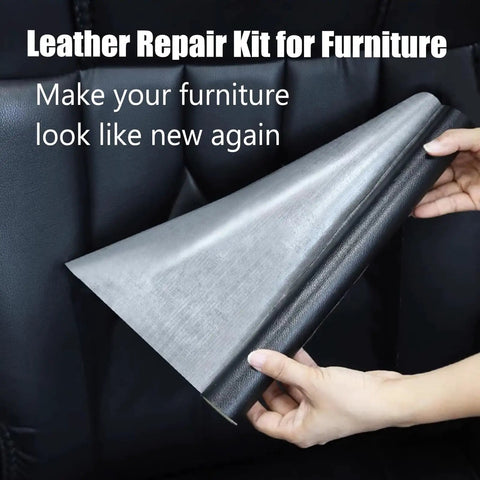 Person holding Off White Texture Leather Repair Patch Kit For Furniture, Faux Leather Tape with Litchi Grain.