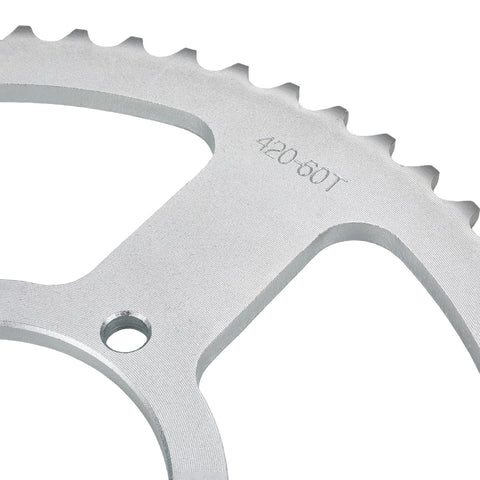 420 60T Stainless Steel Sprocket For Tuttio Tutti Soleil 01 Electric Dirt Bike Ebike, close-up of teeth and engraved specs.