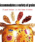 Handcrafted Ceramic Rice Jar With Lid For Kitchen Flour Storage, Glazed Grain Dispenser And Coffee Bean Canister, Solid Stoneware Pantry Vessel showing assorted grains and nuts.