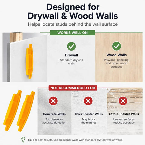 Hella Reliable Two Pack Magnetic Stud Finder With Strong Core And Zero Batteries Needed For Accurate Drywall Wood Scanning Featuring Smooth Ergonomic Grip For Quick Screw Nail Location Inside Walls
