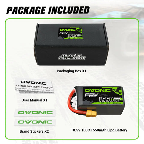 Beefy 5S 18.5V 1550mAh 100C LiPo Battery With XT60 Connector For RC FPV Racing Drones And Quadcopters in package with accessories