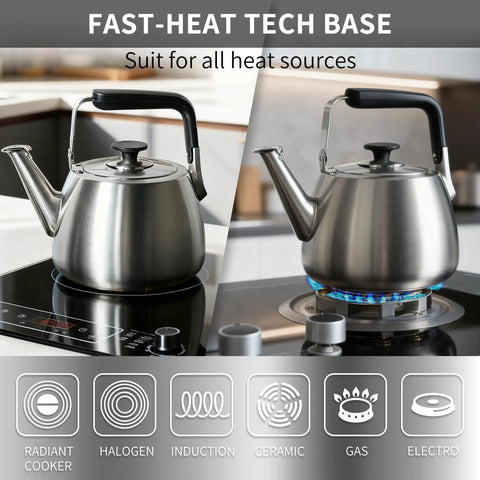 Whistling Stovetop Tea Kettle With Big Capacity And Fast Heat Technology Built With Thick Durable Body For All Cooktops