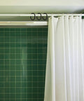 Plastic C Shaped Shower Curtain Hooks Set Of 24 For Easy Glide In The Bathroom Drapery Rod Hangers Durable Corrosion Resistant Smooth Sliding Rings No Snag Replacement Curtain Hangers For Window Rods on green tiled bathroom rod
