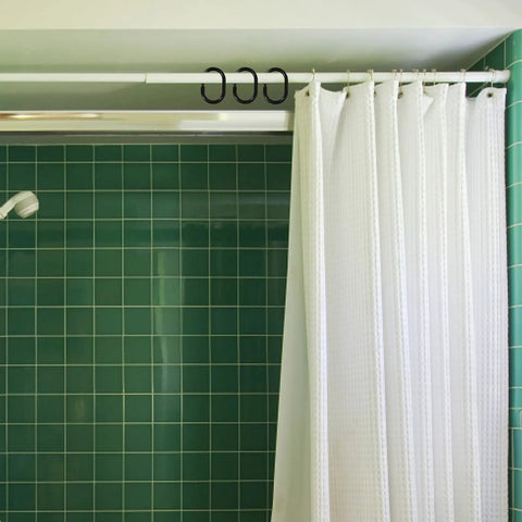 Plastic C Shaped Shower Curtain Hooks Set Of 24 For Easy Glide In The Bathroom Drapery Rod Hangers Durable Corrosion Resistant Smooth Sliding Rings No Snag Replacement Curtain Hangers For Window Rods on green tiled bathroom rod