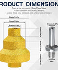 Front view of two-piece diamond step core drill bit set (gold) with 20/35/50 mm steps and silver M10 conversion rod