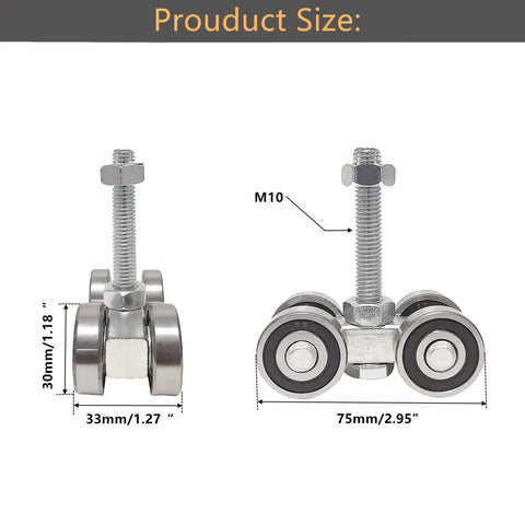 Four Wheel Unistrut Trolley Assembly With M12 Bolts For One And Five Eighths Inch Wide Strut Channel dimensions diagram