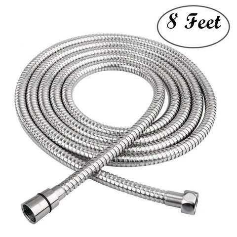 8 ft stainless steel hose from Pet Shower Attachment Kit With Handheld Sprayer, 8Ft Flexible Stainless Steel Hose, Shower Arm Diverter.