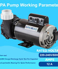 Heavy Duty Spa Pump Motor Replacement For Hot Tubs Single Speed 56 Frame 4Hp 220 Volt showing working parameters and high-quality design.