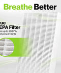 Close-up of Six Pack Replacement HEPA Filters For Honeywell Air Purifiers True HEPA R Series noting 99.97% efficiency.